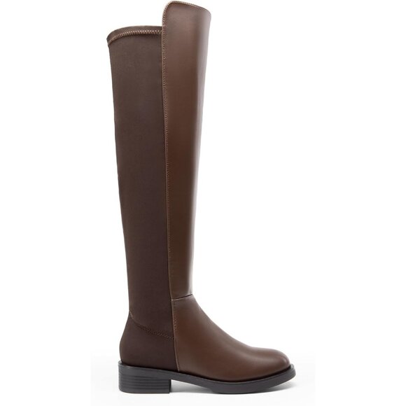 🆕Women Brown-pu Knee High Comfortable Thigh High Daily Low Flat Heel Long Boot - Picture 6 of 11